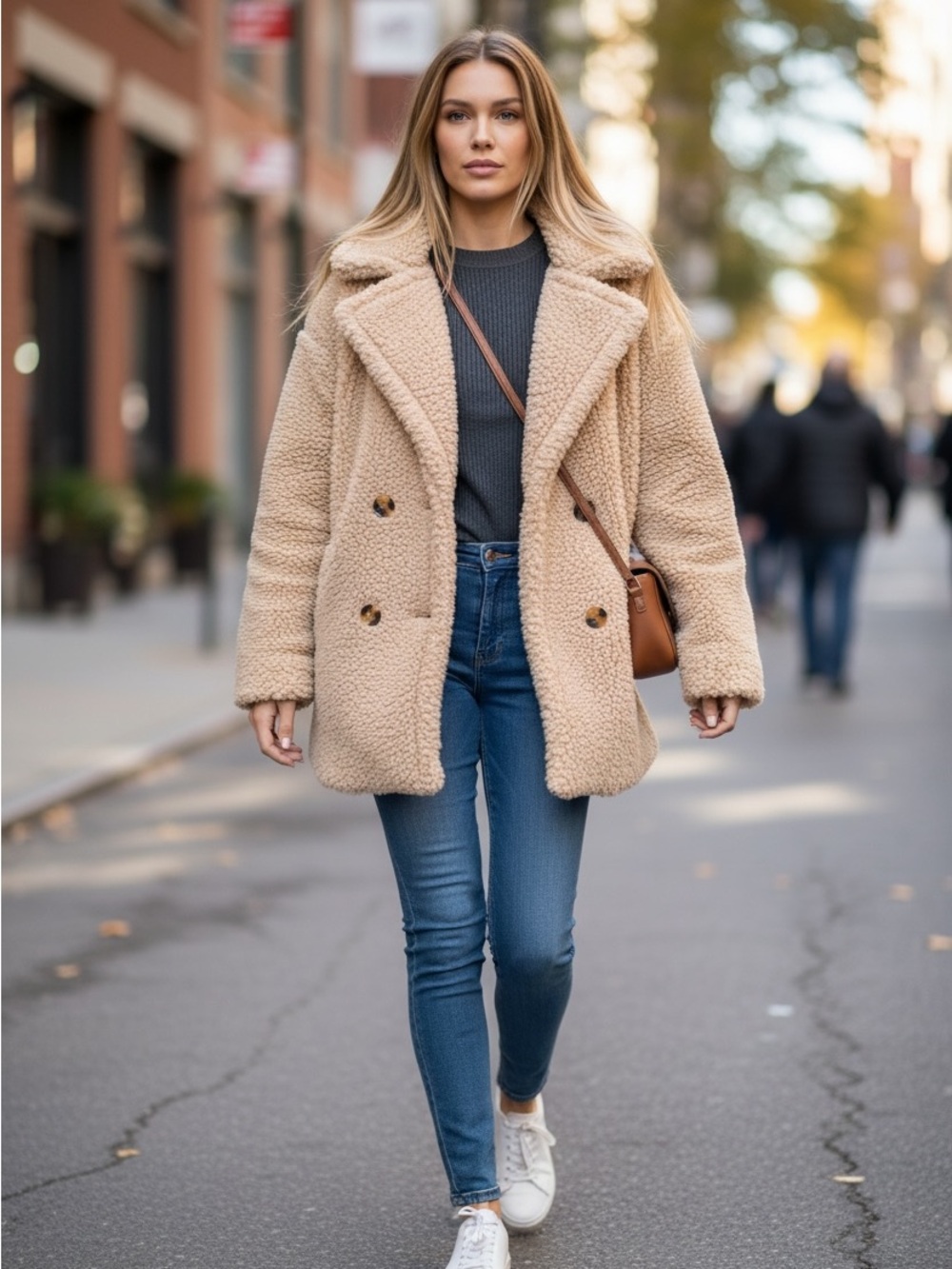 Cozy Cream Double-Breasted Women's Teddy Coat - Picture 3 of 9
